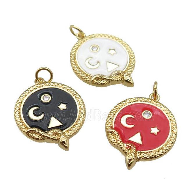 Copper Snake Penant Enamel Moon Star Gold Plated Mixed