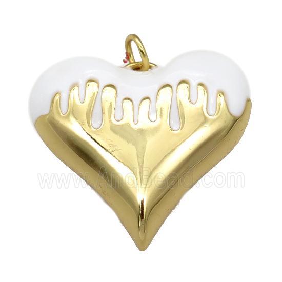 copper Heart pendant with white enamel, gold plated