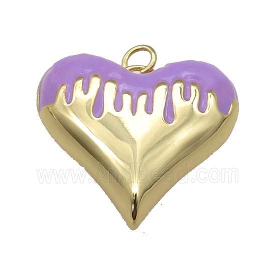 copper Heart pendant with lavender enamel, gold plated