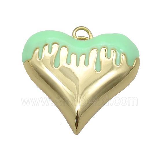 copper Heart pendant with green enamel, gold plated
