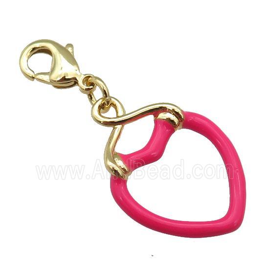 copper Lobster Clasp with hotpink enamel heart, gold plated
