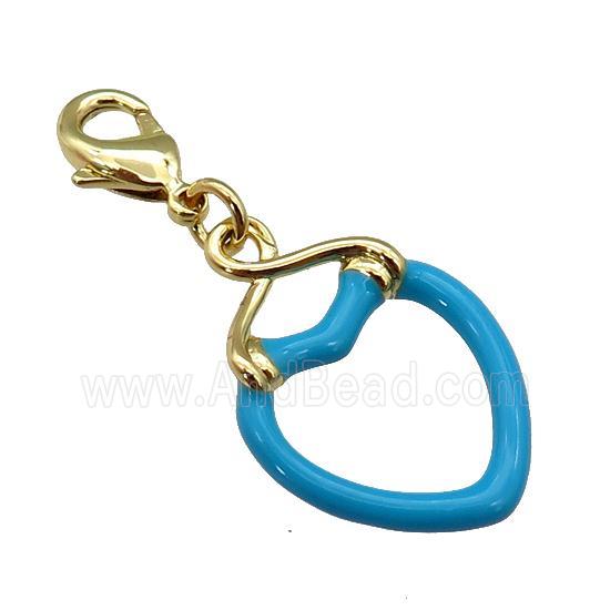 copper Lobster Clasp with blue enamel heart, gold plated