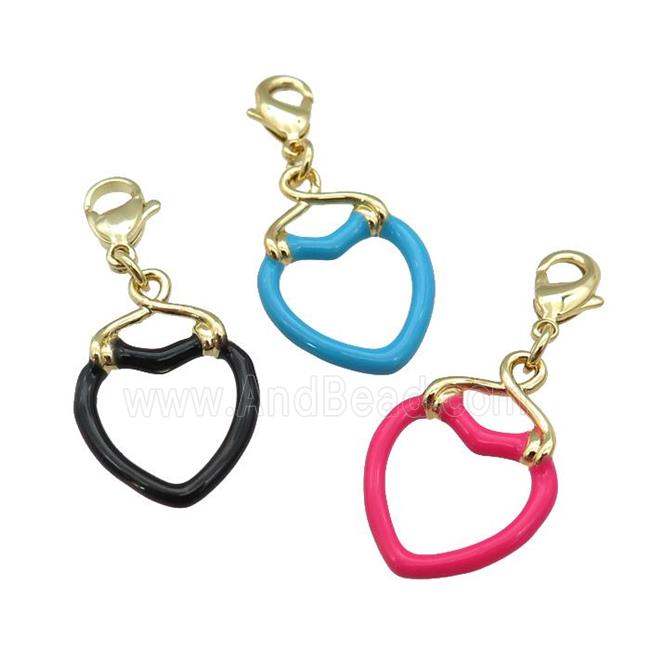 copper Lobster Clasp with enamel heart, gold plated, mixed