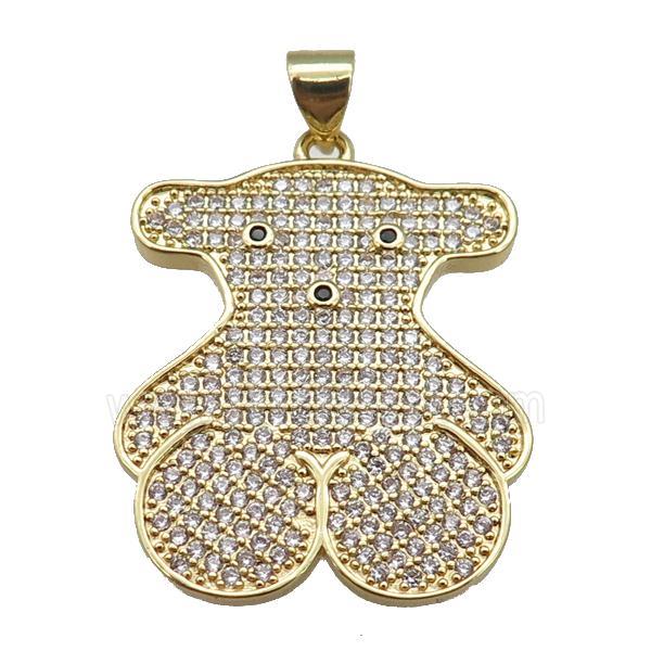 copper Bear pendant paved zircon, gold plated