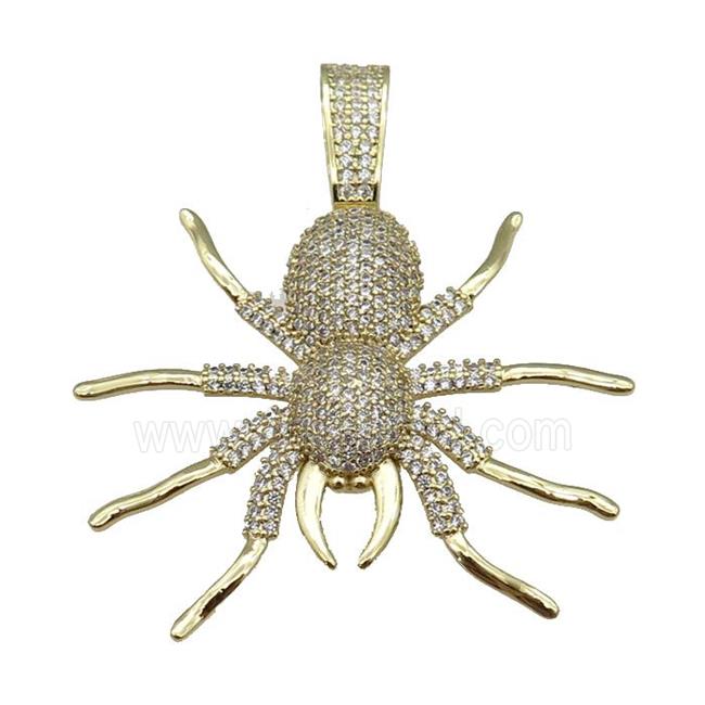 copper Spider charm pendant paved zircon, gold plated