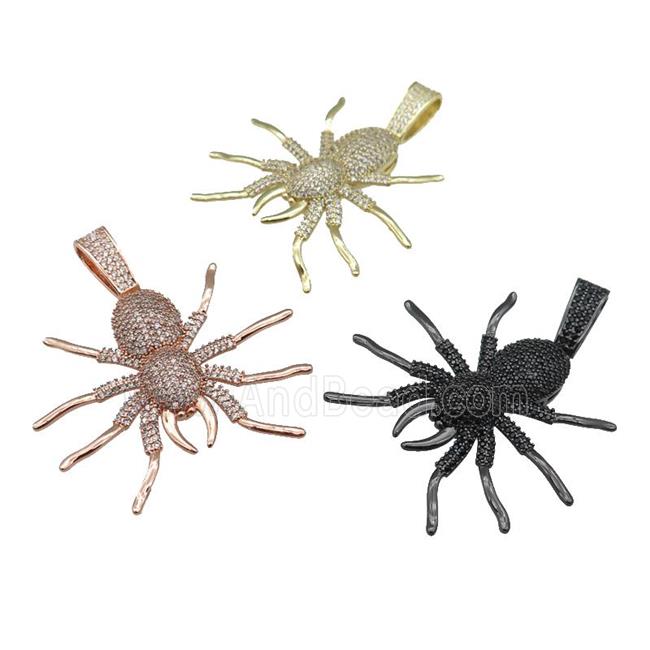 copper Spider charm pendant paved zircon, mixed
