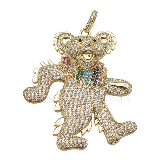 copper Bear pendant paved zircon, gold plated
