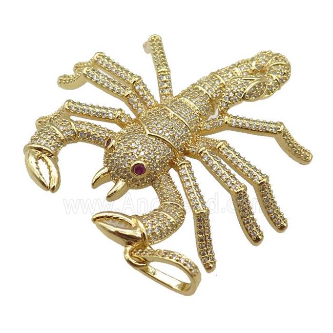 copper Scorpio pendant paved zircon, gold plated