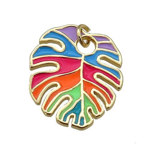 copper Leaf pendant with multicolor enamel, gold plated