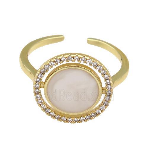 copper Ring paved zircon with white enamel, gold plated