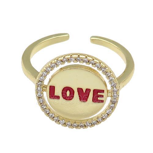 copper Ring paved zircon, LOVE, gold plated