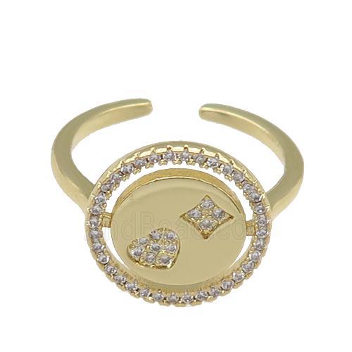 copper Ring paved zircon, heart, star, gold plated