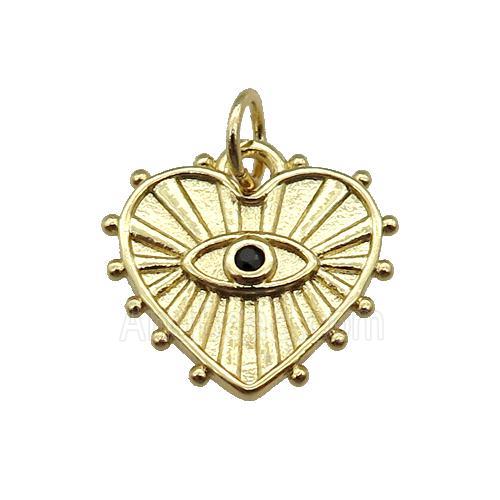 copper Heart pendant paved zircon, eye, gold plated