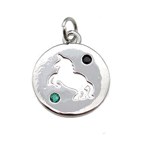 copper circle pendant, horse, platinum plated