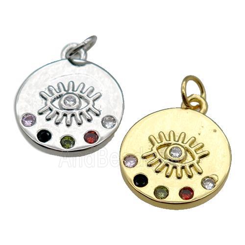 copper Circle pendant paved zircon, eye, mixed