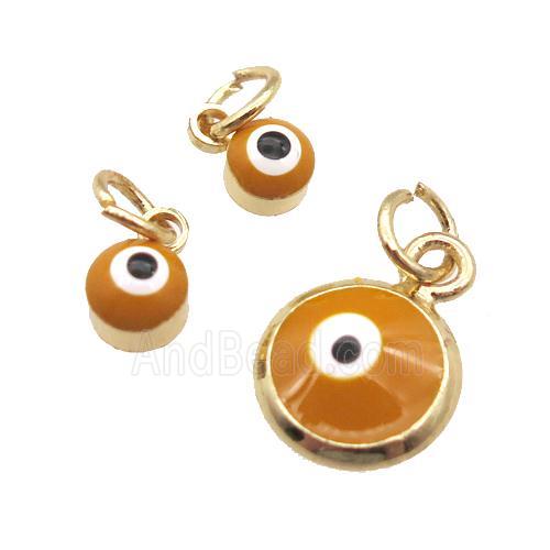 copper Evil Eye pendant with brown enamel, gold plated