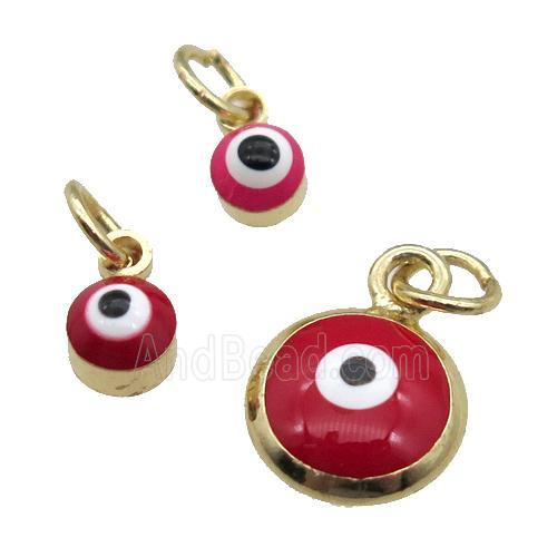 copper Evil Eye pendant with red enamel, gold plated