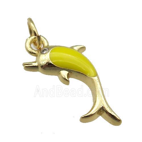 copper Dolphin pendant with yellow enamel, gold plated