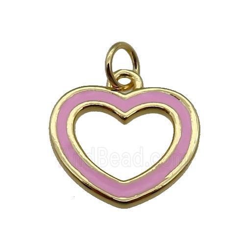 copper Heart pendant with pink enamel, gold plated