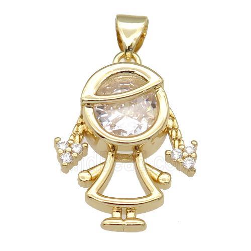 copper kid girl pendant pave zircon, gold plated
