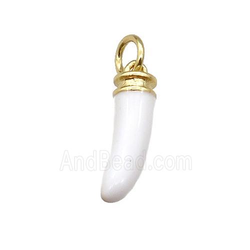 copper horn pendant with white enamel, gold plated