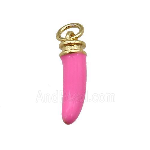 copper horn pendant with pink enamel, gold plated