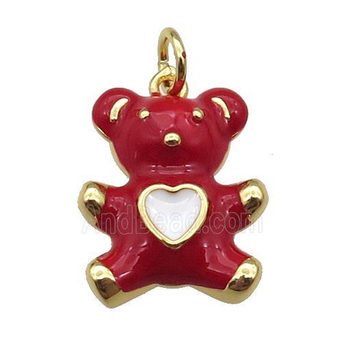 copper Bear pendant with red enamel, gold plated