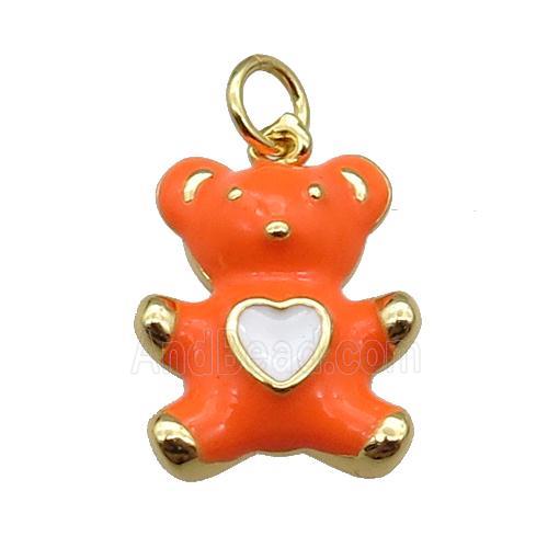 copper Bear pendant with orange enamel, gold plated