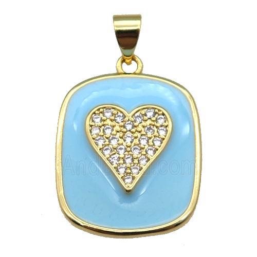copper Rectangle paved zircon with lt.blue enamel, heart, gold plated