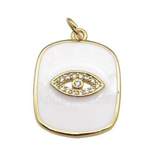 copper Rectangle paved zircon with white enamel, eye, gold plated