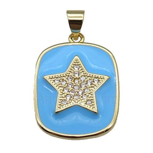 copper Rectangle paved zircon with blue enamel, star, gold plated