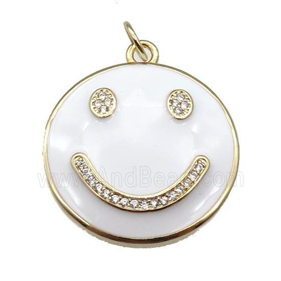 copper Emoji pendant paved zircon with white enamel, happiness face, gold plated
