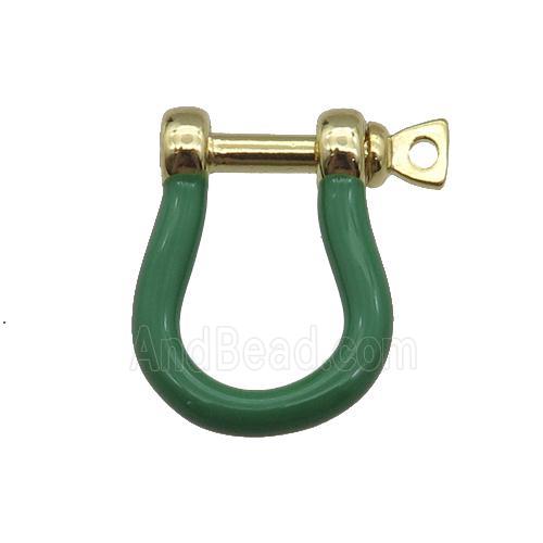 copper U-clasp with green enamel, gold plated