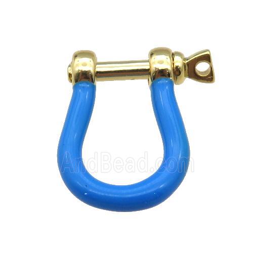 copper U-clasp with deepblue enamel, gold plated