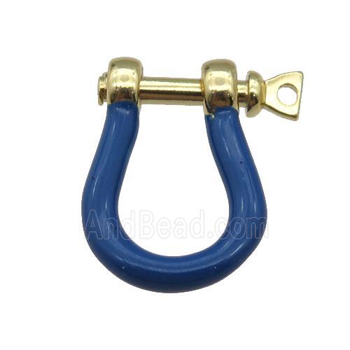 copper U-clasp with darkblue enamel, gold plated
