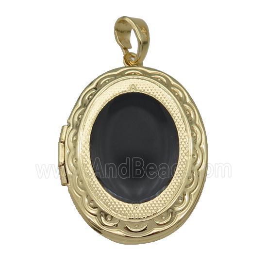 copper Oval Locket pendant with black enamel, gold plated