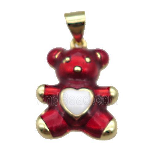 copper Bear pendant with red enamel, gold plated