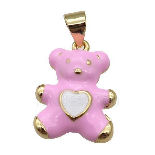 copper Bear pendant with pink enamel, gold plated