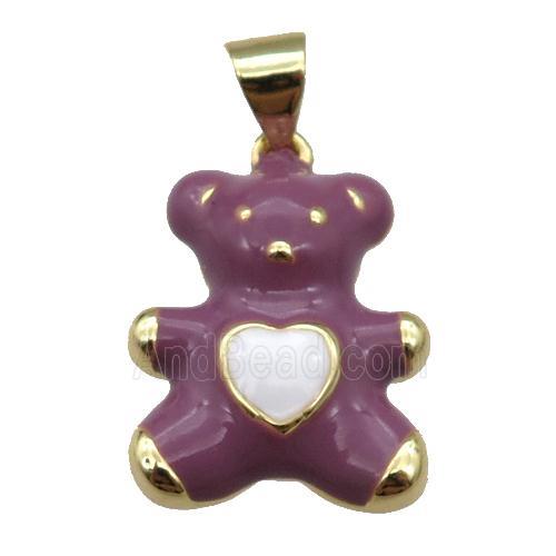 copper Bear pendant with purple enamel, gold plated