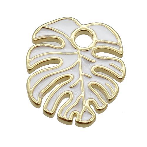 copper Leaf pendant with white enamel, gold plated