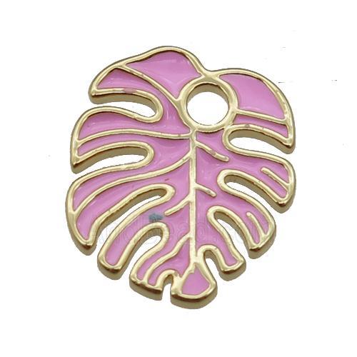 copper Leaf pendant with pink enamel, gold plated