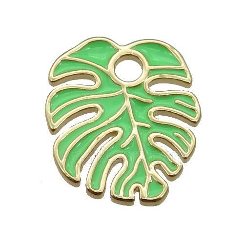 copper Leaf pendant with green enamel, gold plated