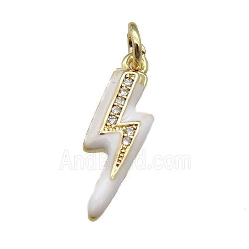 copper Lightning pendant paved zircon with white enamel, gold plated
