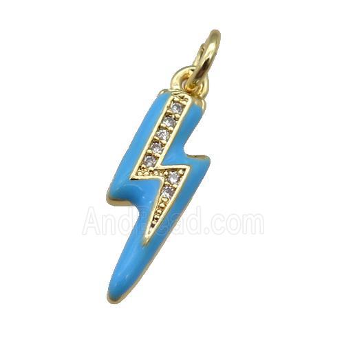 copper Lightning pendant paved zircon with blue enamel, gold plated