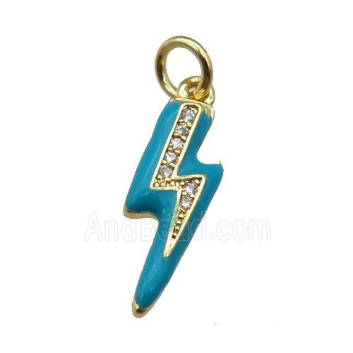 copper Lightning pendant paved zircon with teal enamel, gold plated