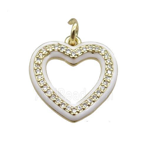 copper Heart pendant paved zircon with white enamel, gold plated