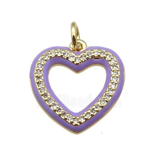copper Heart pendant paved zircon with lavender enamel, gold plated