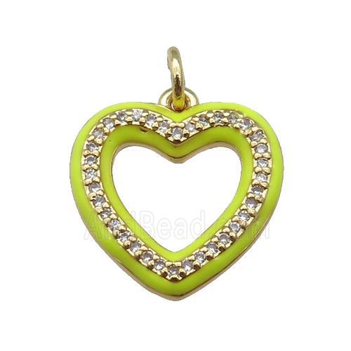 copper Heart pendant paved zircon with yellow enamel, gold plated
