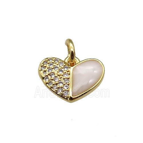 copper Heart pendant paved zircon with white enamel, gold plated