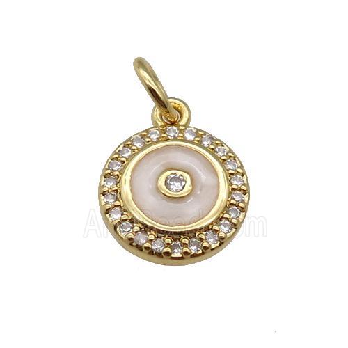 copper Circle pendant paved zircon with white enamel, gold plated